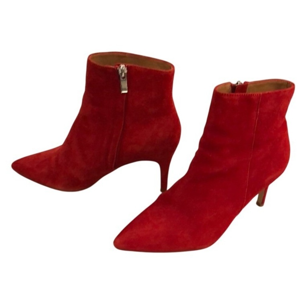 Halogen Womens Red Genuine Suede Pointed Toe‎ Stiletto Heel Ankle Boots Size 7.5